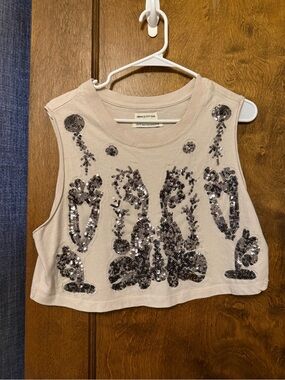 Urban Outfitters Beige Cropped Sequin Tank